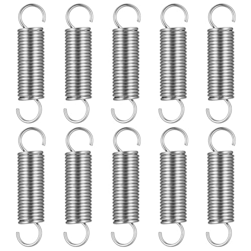 Set di 10 molle di tensione, molle a tensione, molle di acciaio inossidabile con doppio gancio, molla a spirale, diametro del filo 0,07', diametro esterno 0,66', lunghezza libera 2,95'
