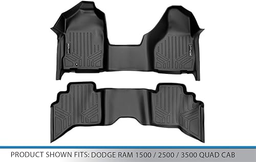 Miniatura 5 de MAXLINER Juego de alfombrillas de piso de 1 fila, 1 pieza y 2 fila, color negro, compatible con Ram 15002003-2009 Ram 25003500 Quad Cab 2002-2008