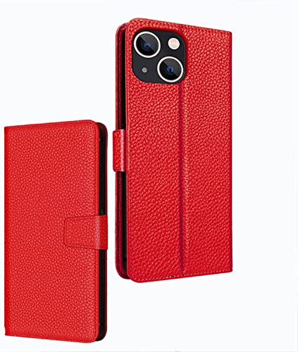 Étui portefeuille iPhone 13 Mini antichoc en cuir véritable rouge anti-rayures