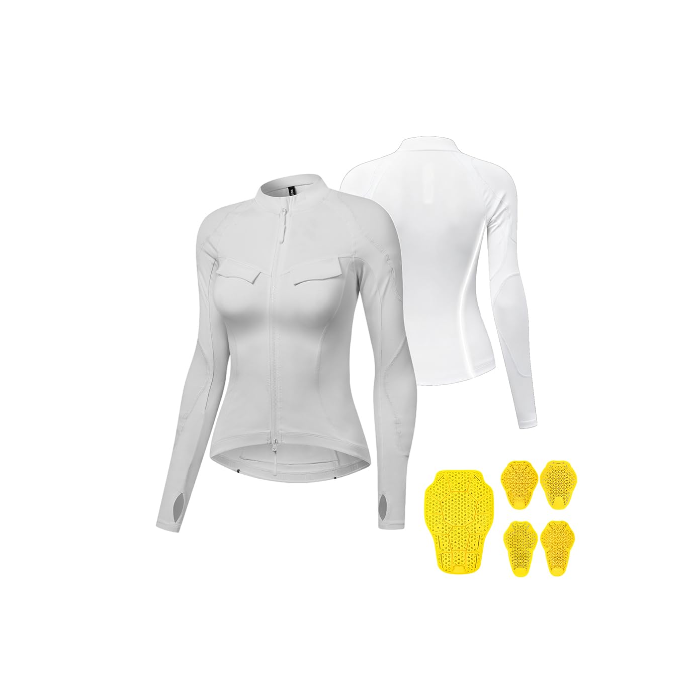 Giacca Protettiva da Moto per Donna con Protezioni Rimovibili; Maglia Tecnica Traspirante, a Rapida Asciugatura e vestibilità Aderente, Ideale per Guida su Strada e Lunghi Viaggi,White-L