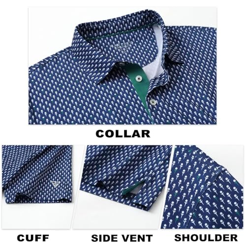 Image of M MAELREG Mens Golf Shirt Short Sleeve Dry Fit Print Moisture Wicking Performance Patterns Collared Polo Shirt