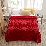 Hiyoko 11.5lbs Heavy 2Ply Embossed Blanket Reversible - Thick Warm Korean Mink No-Lints, Valentine’s San Marcos Fleece Blanket, Mexican Blankets for Adults 85' x 95' Burgundy/Lavender