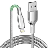 6.6FT Chew Proof USB to Lightning Cable, Cat Dog Proof iPhone Charging Cable, MFi Certified Metal Braided Silver iPhone Charger Cord, Fast Charging, Compatible with iPhone 14/13/12/11/8/7/6/XS/XR/X