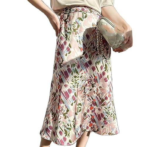Jupe en satin à imprimé floral fluide et taille haute pour silhouette élancée d'été