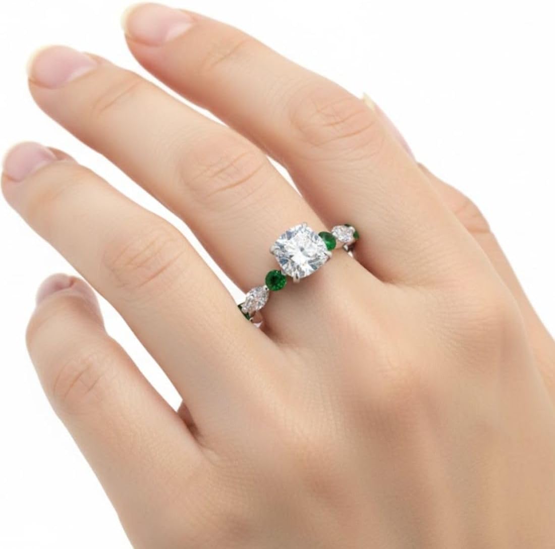 55カラット 宝石を選択 マーキスとラウンド エタニティリング スターリングシルバー クッションシェイプ サイドストーン 婚約指輪