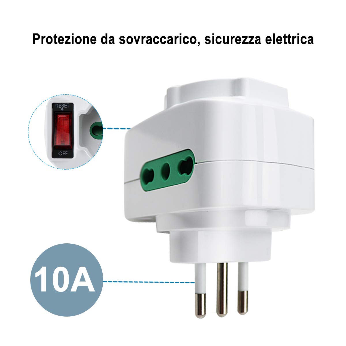 EXTRASTAR Adattatore Presa 3 Vie - 2 Euro + 1 Schuko, Multipresa Compatto 16A/3680W, Nero, Per Casa E Viaggio