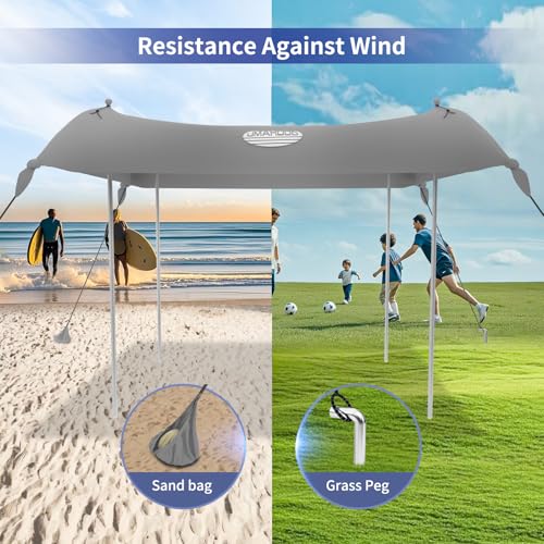 Image of UMARDOO Family Beach Tent Canopy Sun Shade Portable, Large Compact Beach Sun Shelter Easy Setup with Packable Bag for Outdoor Travel (Grey, 10X10 FT. 4Poles)