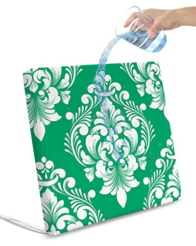 Lbcasa Outdoor Chair Cushion Covers 2 Pack, Emerald Green Paisley Waterproof Sofa Couch Covers, Luxurious White Royal Pattern Retro Furniture Protector Seat Slipcovers For Patio Garden, 24" X 24" #TOP7
