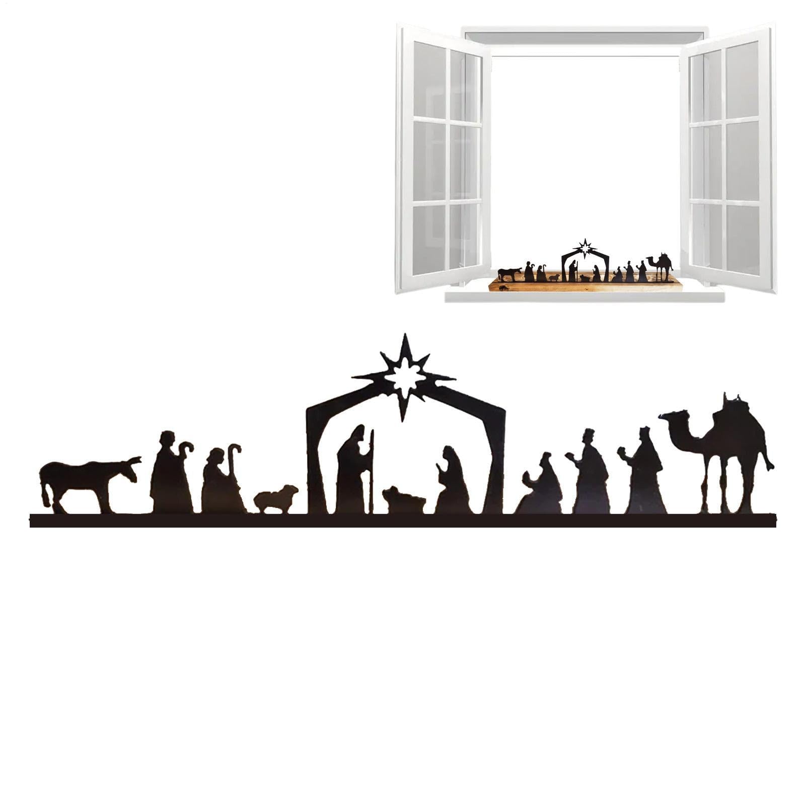 Crèche de Noël design en fer noir et grand bougeoir de table de fête