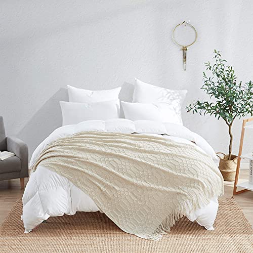 Molly Rocky 100% Acrylic Knitted Throw Blanket Textured Solid Soft Decorative Throw For Sofa,Couch,Bed,50X60 Inch,Beige #TOP3