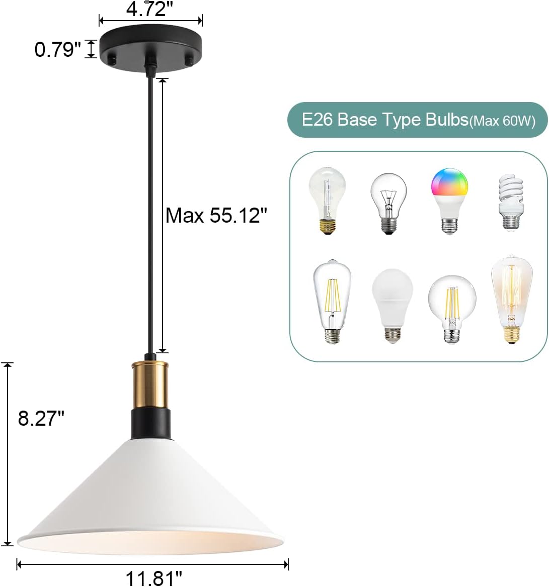 simigle 12" Barn Pendant Lamp Industrial Pendant Light Fixture Metal Vintage Hanging Light for Kitchen Island Restaurant Lighting E26 - - 