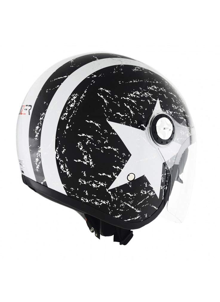 CRUIZER - Casque homologué noir brillant pour scooter moto demi-jet avec motif étoile, double visière, intérieur antibactérien et hypoallergénique (XL)