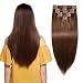Double Weft 100% Remy Human Hair Clip in Extensions 10''-22'' Grade 7A Quality Full Head Thick Thickened Long Soft Silky Straight 8pcs 18clips for Women Beauty 14" / 14 inch 120g #4 Medium Brown