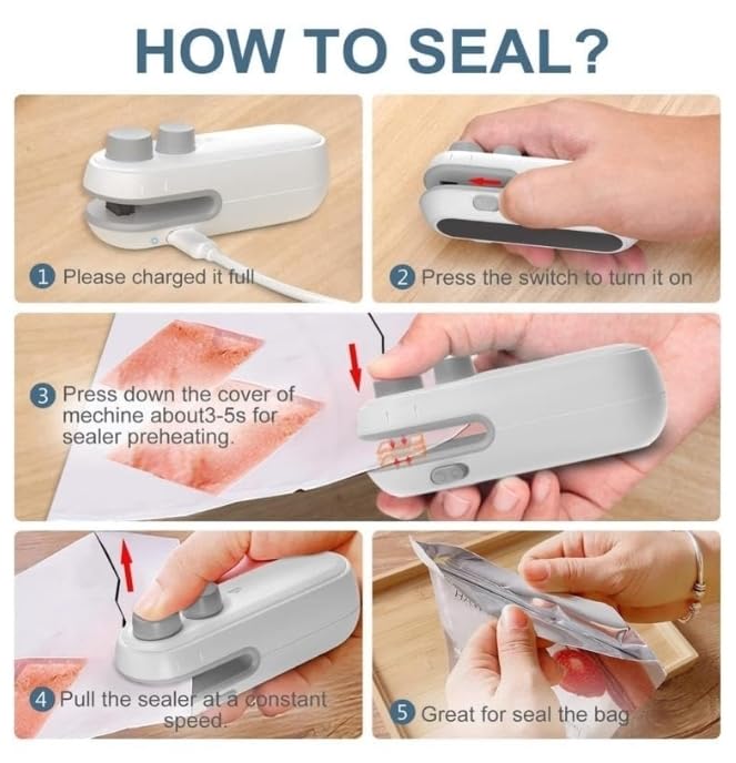 Image of EUFLORIA Portable Mini Sealing Machine, Handheld Packet Sealer for Food, Snacks, Chips, Fresh Storage, Plastic Bags Sealing Machine, Type C Charging Vaccum Sealers (S1)