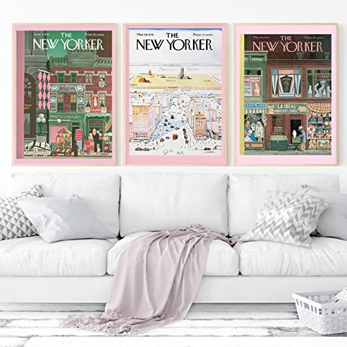 Retro The New Yorker Magazine kanvas målning affischer och tryck vintage multipack 3 delar väggkonst bilder vardagsrum heminredning 30 x 40 cm ingen inramad