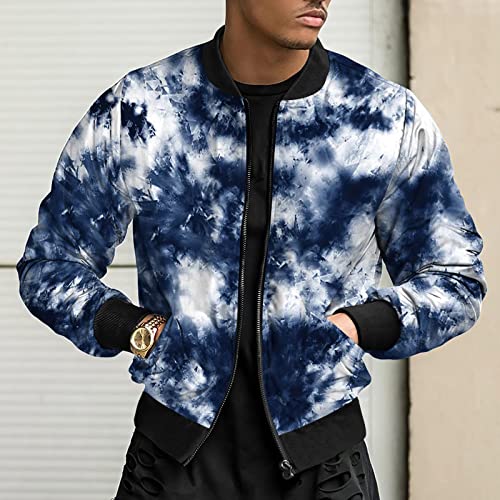 Xiaxogool Zipper Jacket Men,Mens Novelty Printed Tie-Dye Sweatshirts Jacket Thin Coat Casual Full Zip Cardigan Baseball Uniformblue Large #TOP4