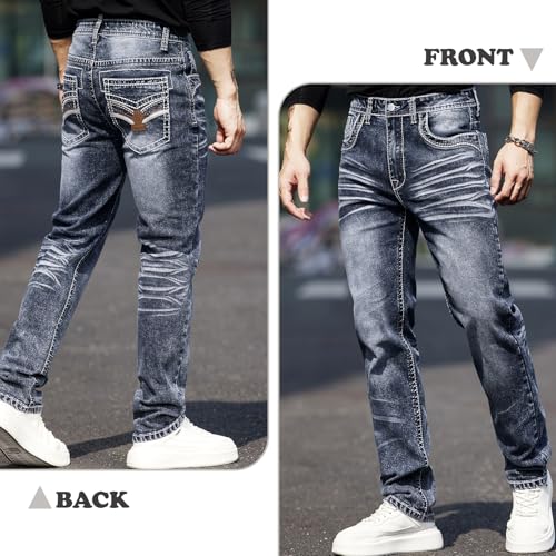 Men's Rough Thread Classic Embroidery Slim Four Seasons Stretch Jeans3