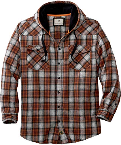 Legendary Whitetails Men's Backwoods Hooded Flannel Shirt, Deep Rust Plaid, Large Tall
