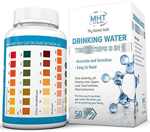 Drinking Water Test Strips 9 in 1 by MHT - Drinking Water, Ponds, Aquariums, Test in Seconds for Total Chlorine, Alkalinity & pH, Metals