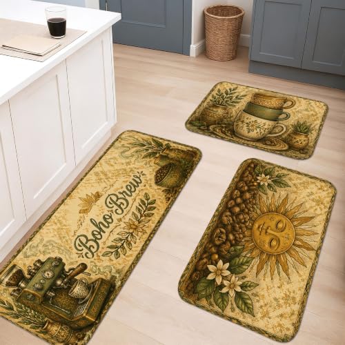 Tapis de cuisine lot de 3 café style rustique lavable et doux - 6