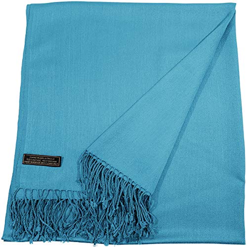 CJ Apparel Deep Sky Blue Solid Color Design Tassels Shawl Seconds Scarf Wrap Stole Throw Head Wrap Pashmina Hand Made in Nepal New3