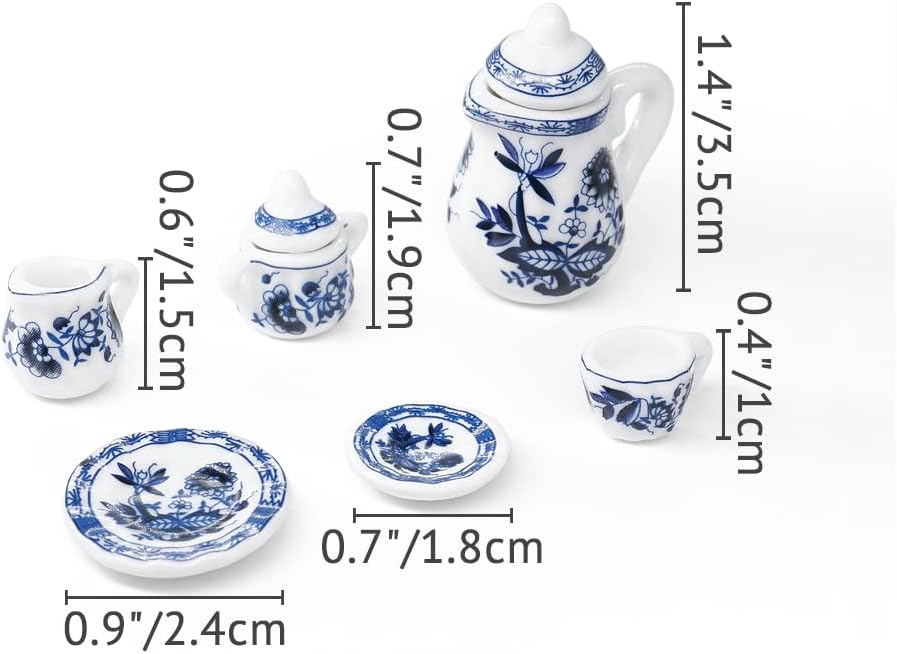 Odoria 1/12 Miniature Porcelain Tea Set 15Pcs Dollhouse Decoration Accessories, Blue Lotus