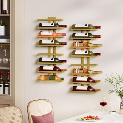Image of Hoctieon 3-Set 8 Tier Wall Mount Wine Rack (24 Tiers), Wall Racks for Wine Bottles Display and Storage, Hanging Bottle Organizer for Living Room, Dining Room, Wine Cellar, Bar, Quartz Green