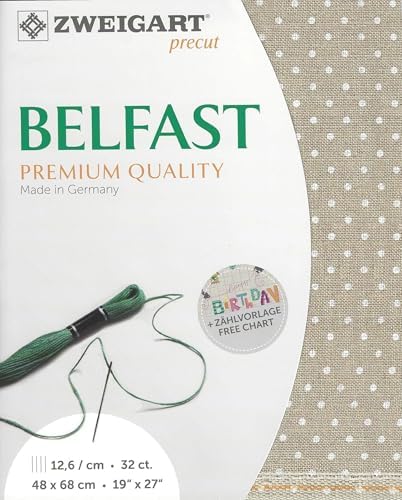 Wizardi Belfast 32 Count Raw Linen, White dots. Needlework Canvas, Cross-Stitch Fabric, Embroidery Cloth, Needlepoint Canvas. 3609/5379 Precut Zweigart