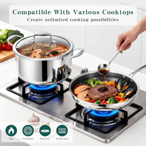 Yoehka 14-Piece Hybrid Stainless Steel Cookware Set, Pots and Pans Set with 3 Silicone Tri - image 3