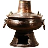 Handgeschmiedeter Kupfer-Holzkohle-Hotpot, Traditioneller Chinesisch-Mongolischer Fondue-Topf, Vintage Shabu Shabu für Haushalt & Restaurant(Diameter 29cm/3.6L)