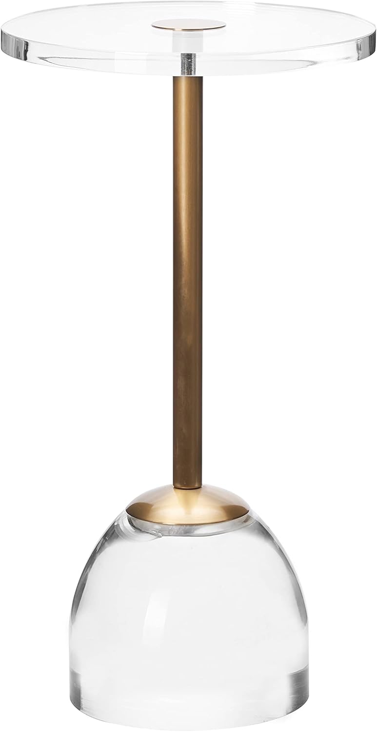 Clear Acrylic End Table,Brushed Brass Metal,Side Table for Office,Nightstand for Living Room and Bedroom,Easy Assembly,12x12 inch?21.3 inch high Brushed Brass +Clear