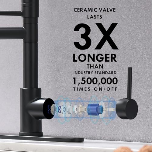 Image of AIMADI Black Kitchen Faucet with Pull Down Sprayer,Commercial Single Handle | Stainless Steel High Pressure Kitchen Faucet Black with Deck Plate 1 or 3 Hole for Farmhouse Bar Laundry Outdoor Sink