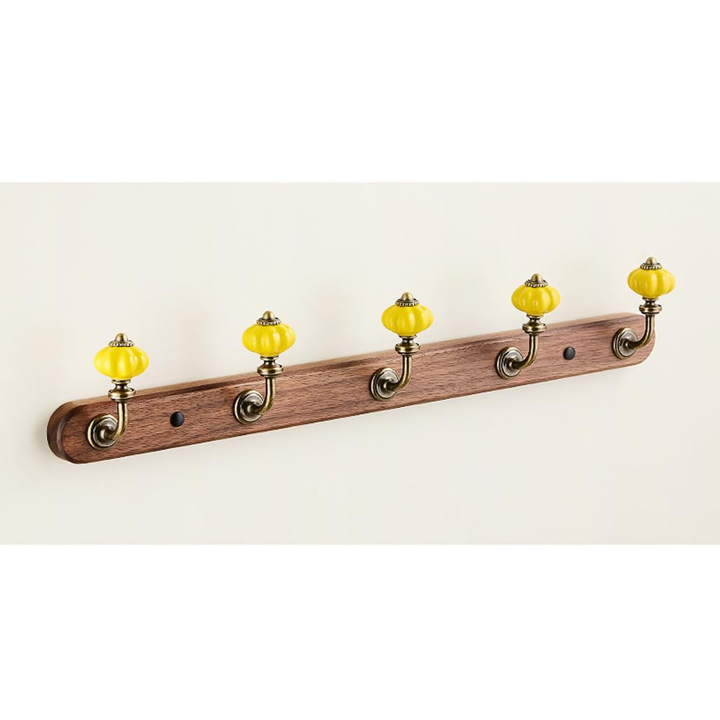 ZHOUXIAO Solid Wood Coat Rack Wall Mount,Walnut Wood Coat Hooks Hanger Wall Mounted 5hook