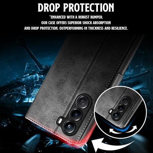 Image of WOW IMAGINE Shock Proof Flip Cover Back Case for 1+ OnePlus Nord CE 6 Lite 5G (Magnetic Button Flip Case | Wallet Pockets & Stand | Leather Finish | Haze Black)