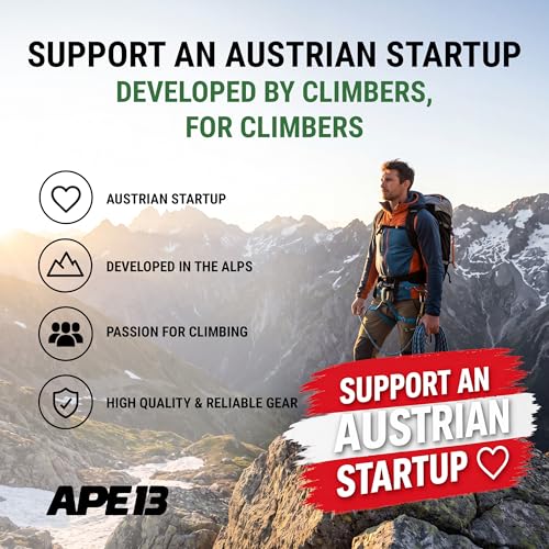 APE13 Climbing Belay Glasses – Kletterbrille zum Sichern mit Prismengläsern – leicht & stabil – für Brillenträger geeignet – inkl. Hardcase, Strap, Karabiner & Reinigungstuch (Schwarz)