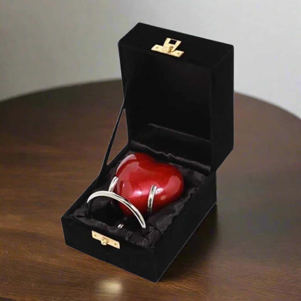 Urn for Ashes Funeral Memorial Cremation Keepsake Love Urns Decorative Brass Heart with Stand (Red Plain, 3") RHM03-02