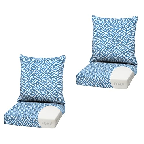 Image of Arden Outdoor Deep Seat Cushion Set, Foam, 2-Pack, 22x24, Amalfi Blue Tile | Sofa, Couch, Conversation Set, Premium High-Density Foam, Never Flattens, Mold and Mildew Resistant