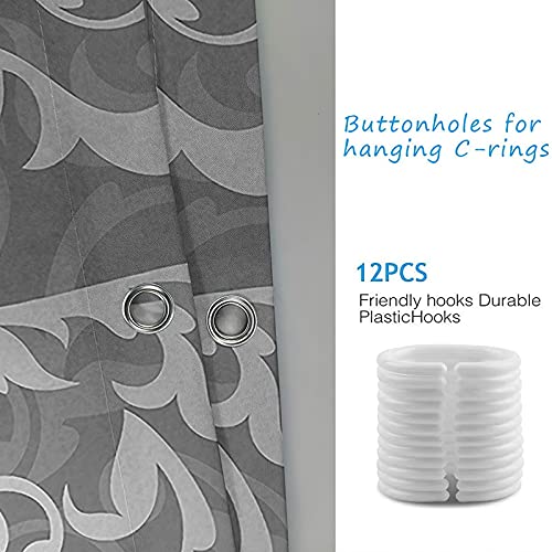 Rideau de douche 150x200cm en polyester gris à motif feuilles vintage - 5
