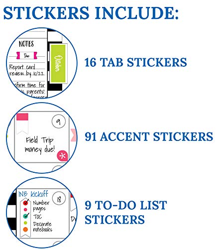 Schoolgirl Style Black, White & Stylish Brights Teacher Planner, 8" X 11" Undated Daily Planner, Weekly Planner, Monthly Planner With Planner Stickers For Classroom Organization & Teacher Organization #TOP7