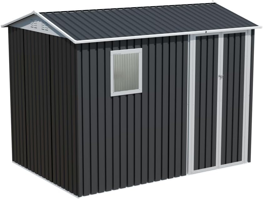 Metal Garden Shed with Apex Roof and Hinged Door for Outdoor Storage