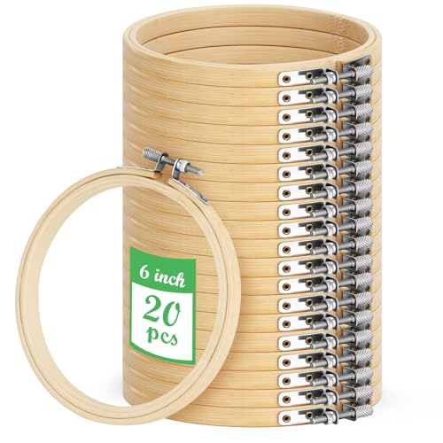 ZOOQUE 20 Piezas Bastidor de Madera para Bordar,15cm Llantas de Bordado de Madera Redondas Set para Punto de Cruz y Manualidades Costura a Mano