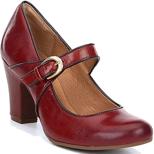 Image of SHODENSE Women Vintage Chunky High Heel Mary Jane Shoes Round Closed Toe Ankle Strap Dress Sandals 3 inch Block Heels Mary Jane Lolita Pumps Two-Toned Patchwork Buckle Office Lady Wedding Retro 4-11 M US