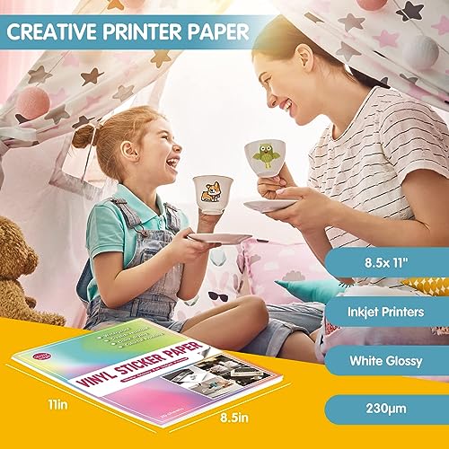 Sticker papier zum bedrucken A4 Glänzend Weiß-20 Blätter，Wasserfester Vinylaufkleber für Inkjetdrucker und Laserdrucker Inkjet Etiketten Papier Selbstklebendön & Trocknet Schnell