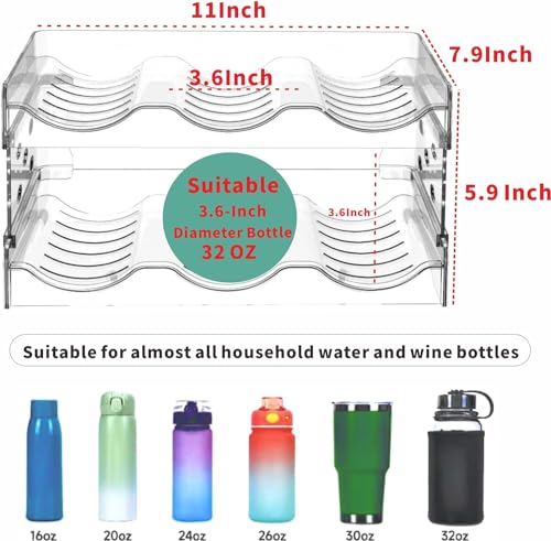 Yieach Stackable Water Bottle Organizer Holder, 2 Pack Clear Plastic Cup Storage Rack,Wine Storage Shelf Rack for Pantry Kitchen Cabinet Cupboard Countertop Organization and Storage,Hold 6 Bottles - Thumbnail 2