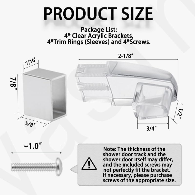 Compatible with Alumax/Basco Shower Door Parts - 4 Pack Clear Acrylic Towel Bar Brackets Replacement Parts for Framed Sliding Glass Shower Door Handle - Towel Bar NOT Included