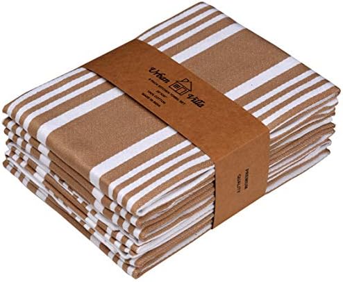 Urban Villa Kitchen Towels,Trendy Stripes, 100% Cotton Dish Towels, Mitered Corners, (Size: 51x76 CMS),Orange/White Highly Absorbent Bar Towels & Tea Towels - (Set of 6)