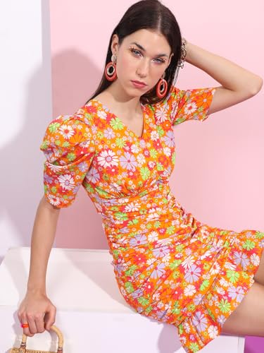 Image of Tokyo Talkies Women's Short Sleeves V-Neck Printed Dresses | Stylish| Casual