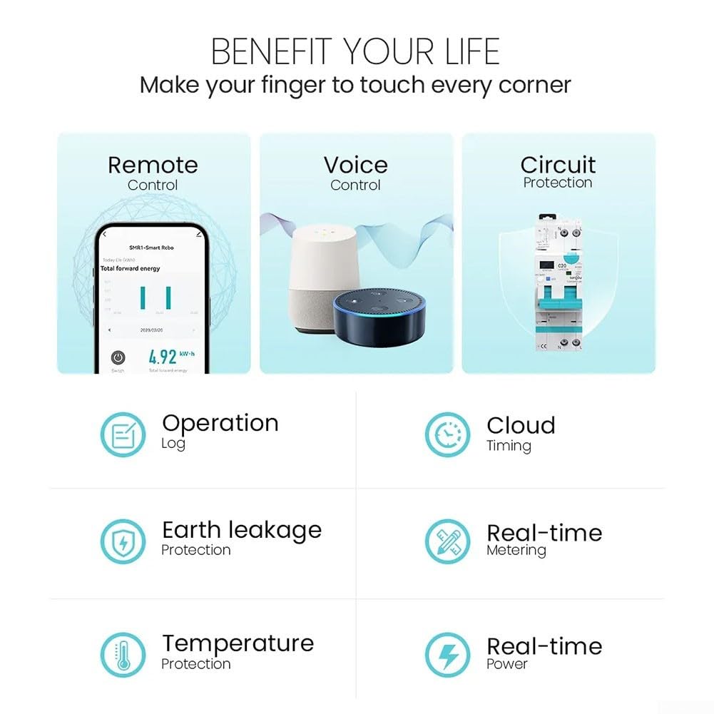 Interruttore automatico WIFI RCBO intelligente, interruttore automatico regolabile corrente di protezione da sovracorrente 1P+N, telecomando APP per Tuya, 6kA(20-40A)