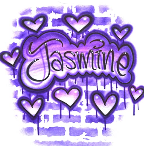 Airbrush Hip Hop Graffiti 80'S 90'S T Shirt, Purple Brick Wall And Hearts #TOP5