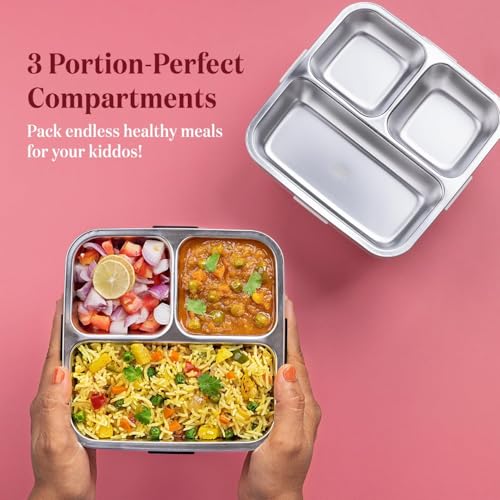 Image of 5 Compartment Stainless Steel Lunch Box - Durable & BPA-Free Bento Tiffin for Kids & Adults | Leak-Resistant Multi-Section Lunch Box for School, Office & Picnic - 1120ml + 70ml, Yellow